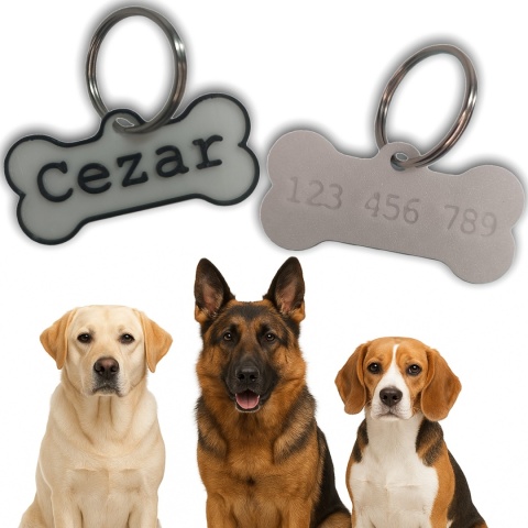 Adresówka Kość Dla Psa Personalizowana Imię Numer z Grawerem