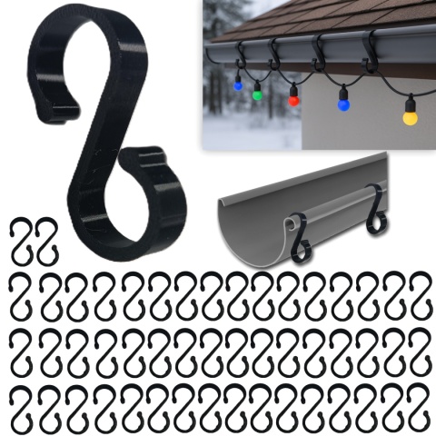 Haczyki Na Rynny Pod lampki LED Ozdoby Girlandy Czarne