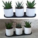 Zestaw 3 Doniczek Osłonek Kwietnik Potrójna Z Podstawką Czarny Biały