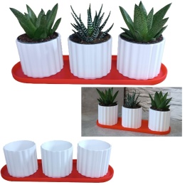 Zestaw 3 Doniczek Osłonek Kwietnik Potrójna Z Podstawką Czerwony Biały